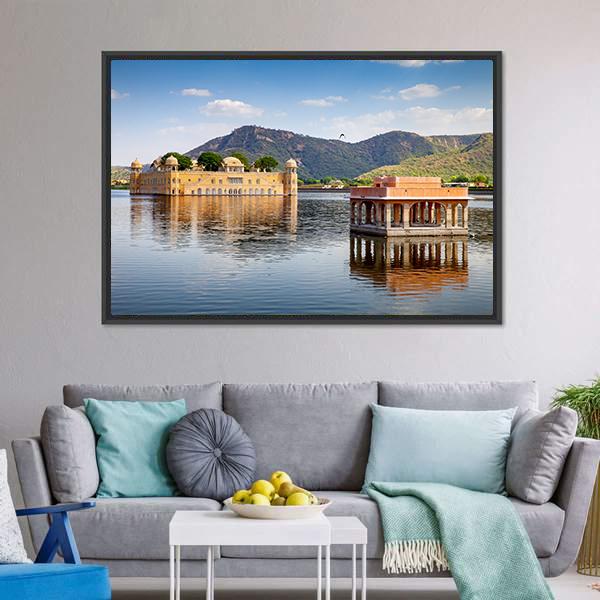 Jal Mahal In Man Sagar Lake Canvas Wall Art-3 Horizontal-Gallery Wrap-25" x 16"-Tiaracle