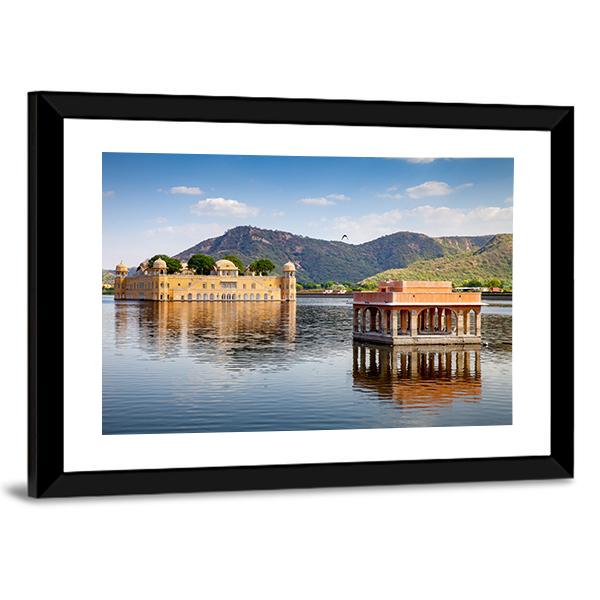 Jal Mahal In Man Sagar Lake Canvas Wall Art-3 Horizontal-Gallery Wrap-25" x 16"-Tiaracle