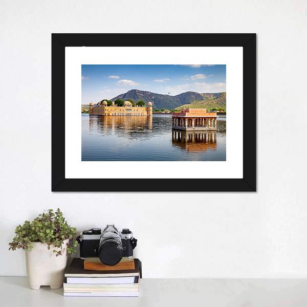 Jal Mahal In Man Sagar Lake Canvas Wall Art-1 Piece-Framed Print-20" x 16"-Tiaracle