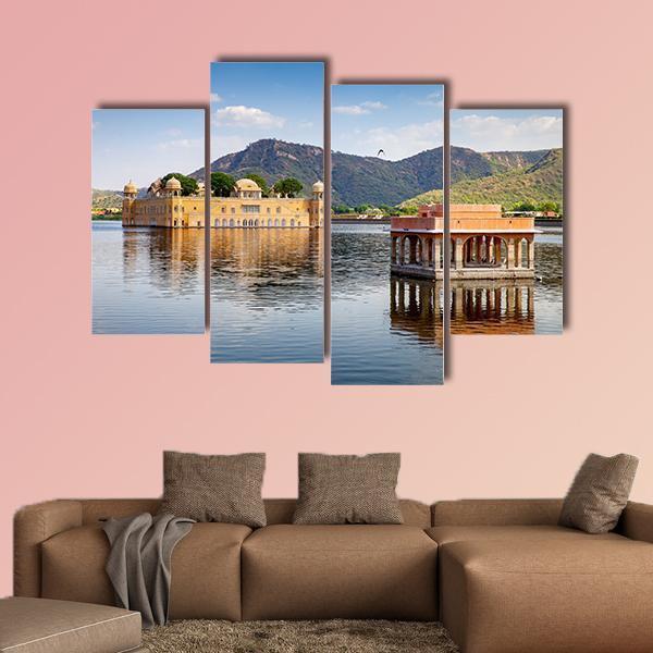 Jal Mahal In Man Sagar Lake Canvas Wall Art-4 Pop-Gallery Wrap-50" x 32"-Tiaracle