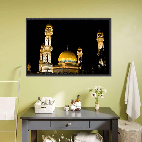 Jame Asr Mosque At Night Canvas Wall Art-1 Piece-Floating Frame-24" x 16"-Tiaracle