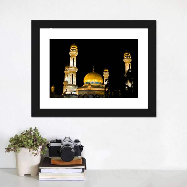 Jame Asr Mosque At Night Canvas Wall Art-1 Piece-Framed Print-20" x 16"-Tiaracle