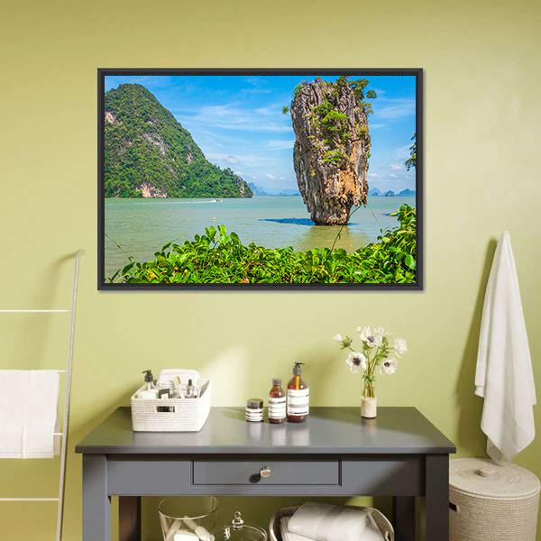James Bond Island In Thailand Canvas Wall Art-1 Piece-Floating Frame-24" x 16"-Tiaracle