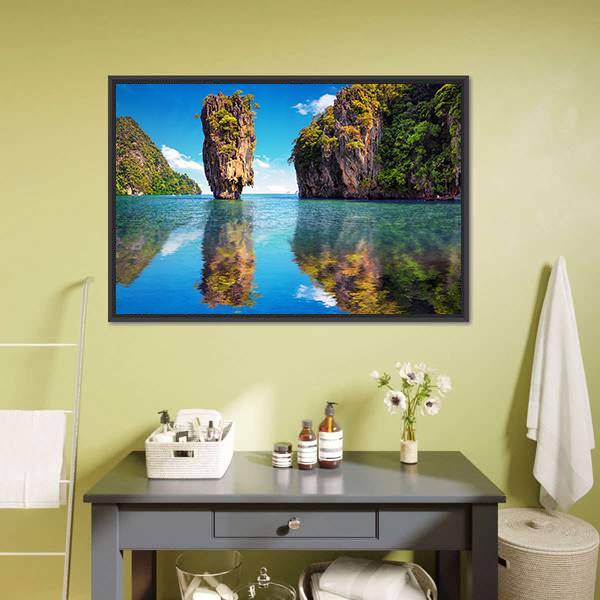 James Bond Island Thailand Canvas Wall Art-1 Piece-Floating Frame-24" x 16"-Tiaracle
