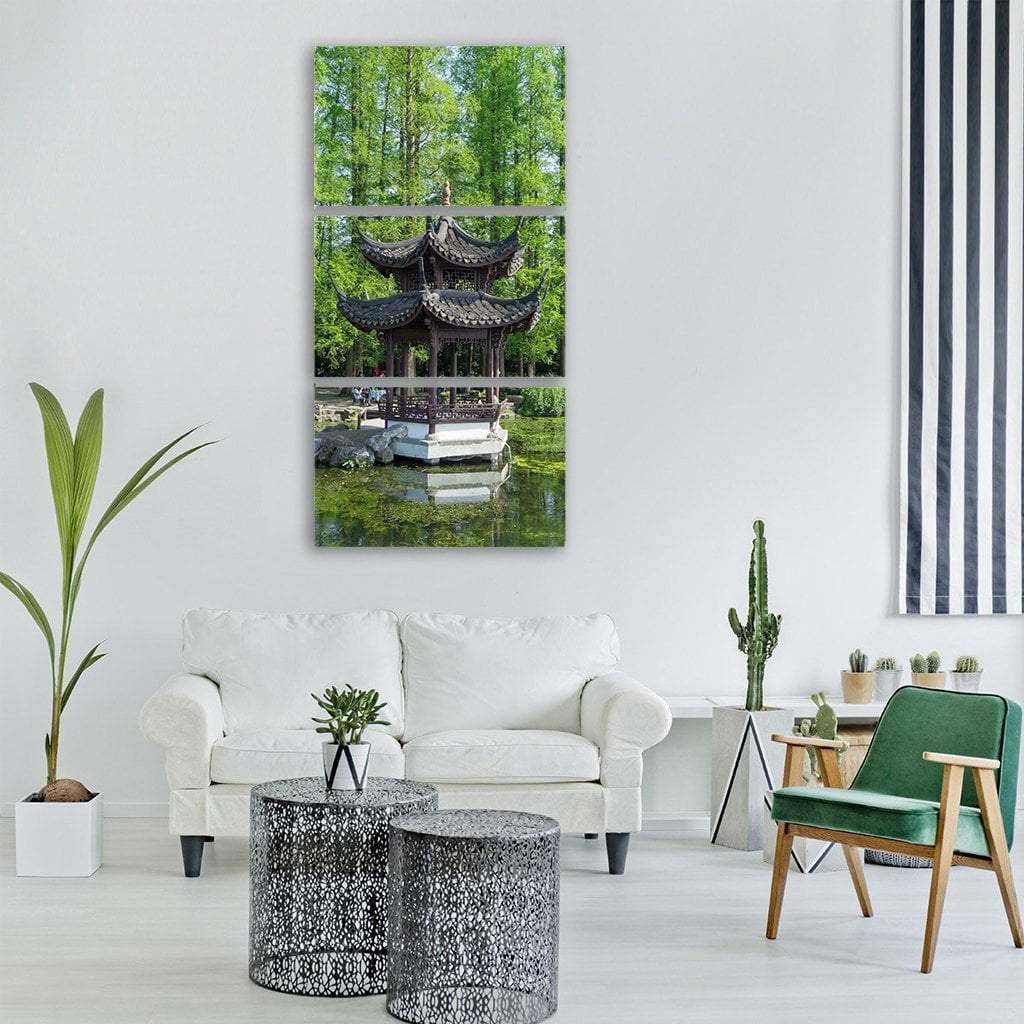 Japan Architecture In Forest Vertical Canvas Wall Art-3 Vertical-Gallery Wrap-12" x 25"-Tiaracle