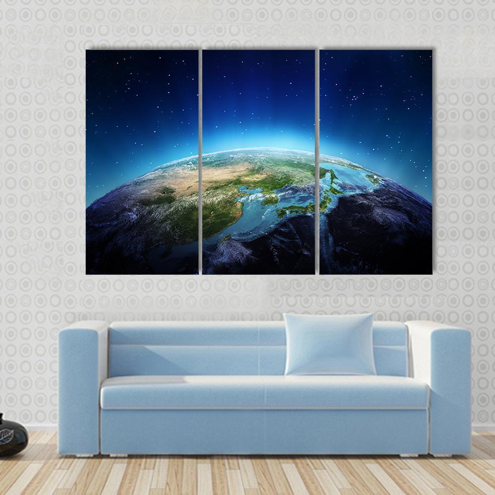 Blue Planet Earth From Space Canvas Wall Art-3 Horizontal-Gallery Wrap-37" x 24"-Tiaracle
