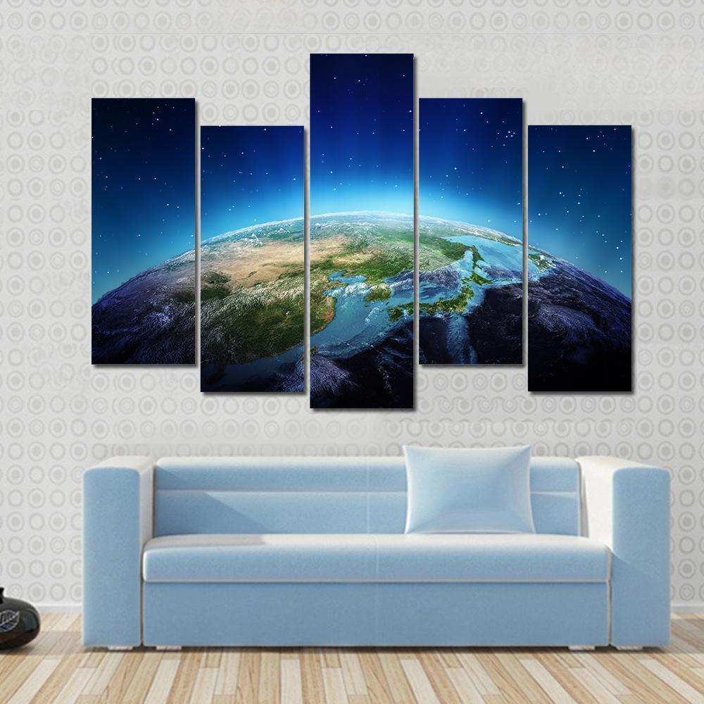 Blue Planet Earth From Space Canvas Wall Art-5 Pop-Gallery Wrap-47" x 32"-Tiaracle
