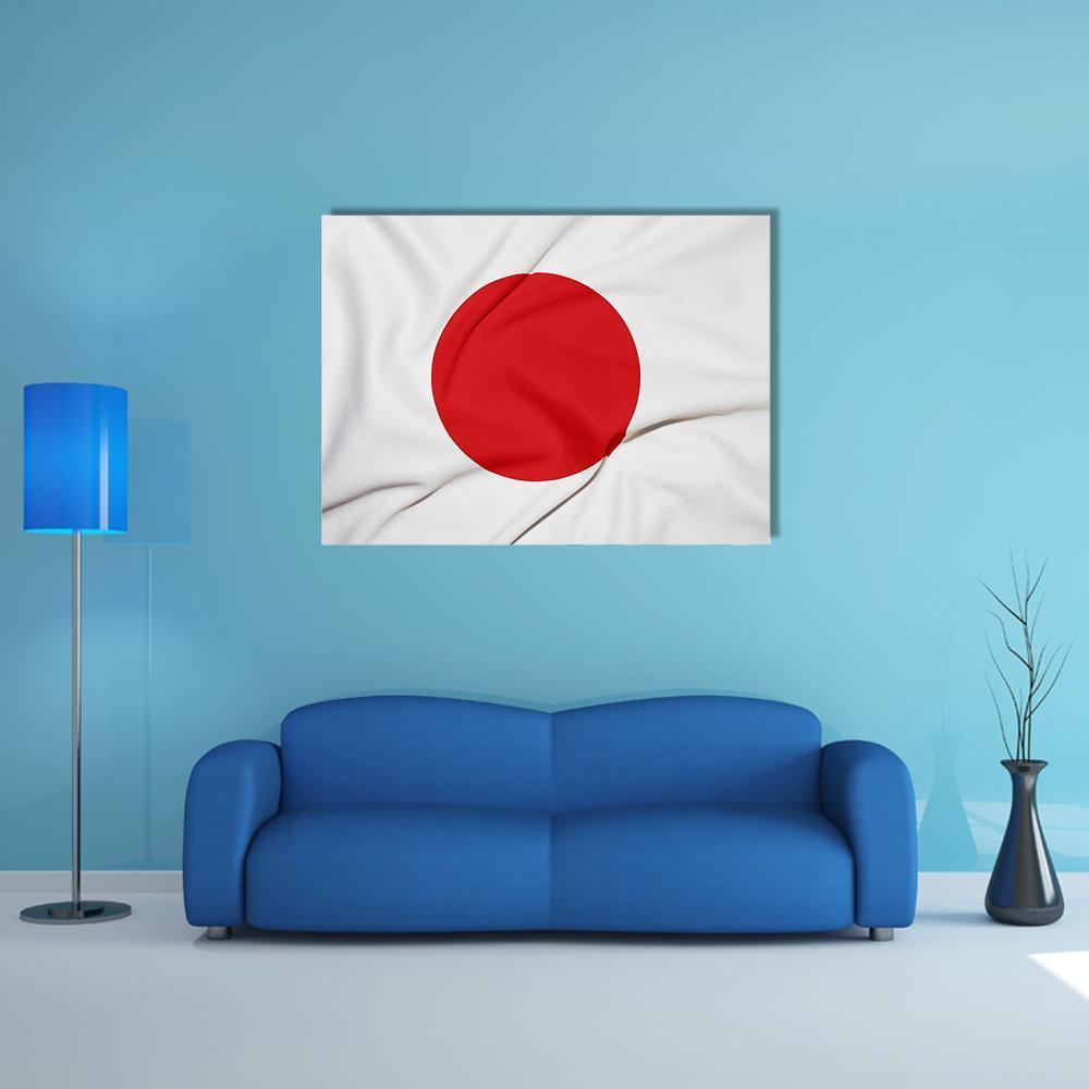 Japanese Flag with Fabric Folds Canvas Wall Art in white and red, single panel hung on a wall