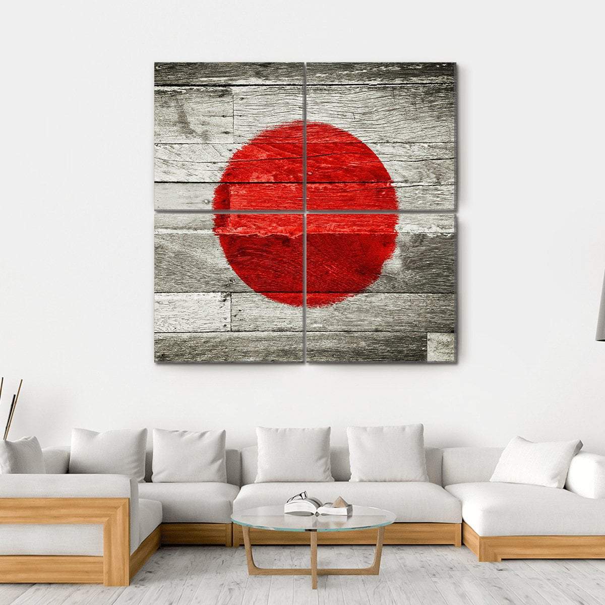 Japan Flag On Wood Canvas Wall Art-4 Square-Gallery Wrap-17" x 17"-Tiaracle