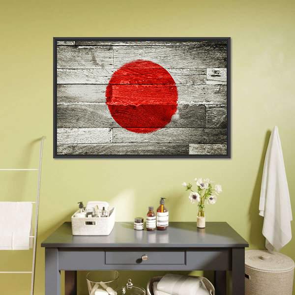 Japan Flag On Wood Canvas Wall Art-1 Piece-Floating Frame-24" x 16"-Tiaracle