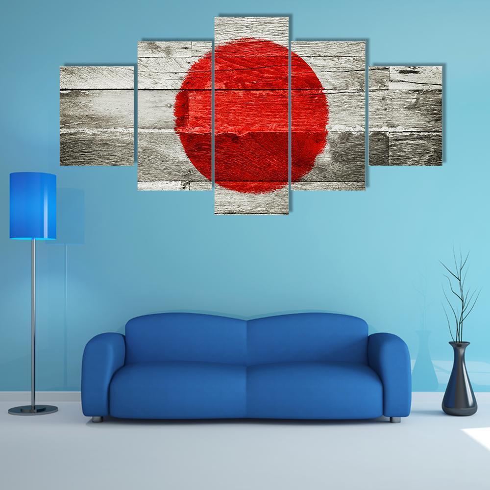Japan Flag On Wood Canvas Wall Art-5 Star-Gallery Wrap-62" x 32"-Tiaracle