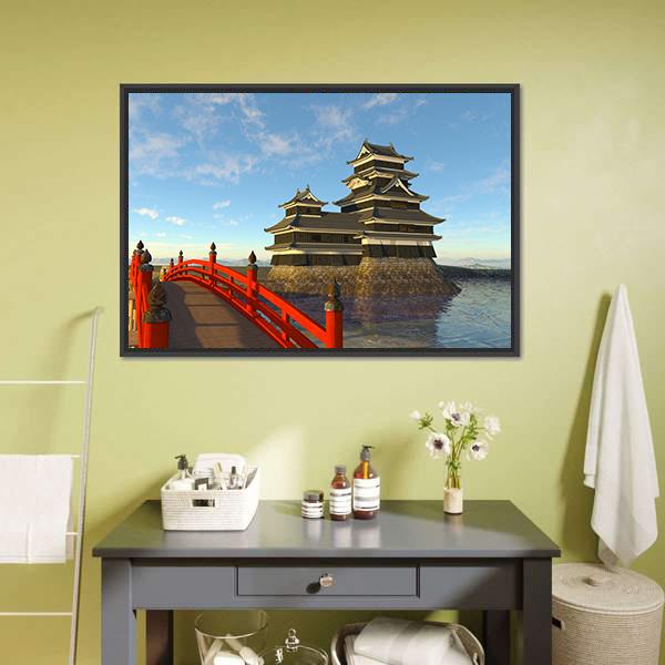 Japanese Castle Canvas Wall Art-1 Piece-Floating Frame-36" x 24"-Tiaracle