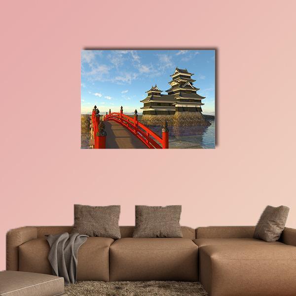 Japanese Castle Canvas Wall Art-1 Piece-Gallery Wrap-48" x 32"-Tiaracle
