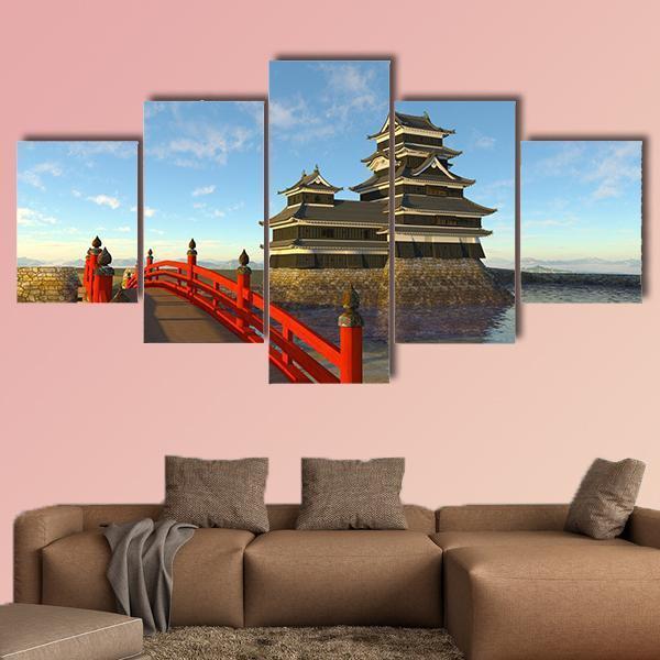 Japanese Castle Canvas Wall Art-5 Star-Gallery Wrap-62" x 32"-Tiaracle