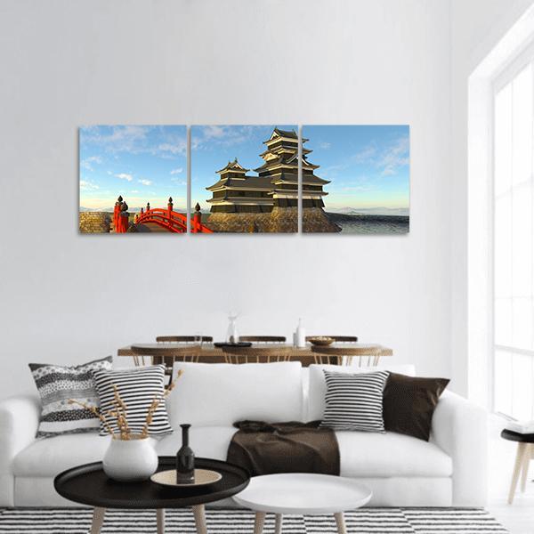 Japanese Castle Panoramic Canvas Wall Art-3 Piece-25" x 08"-Tiaracle