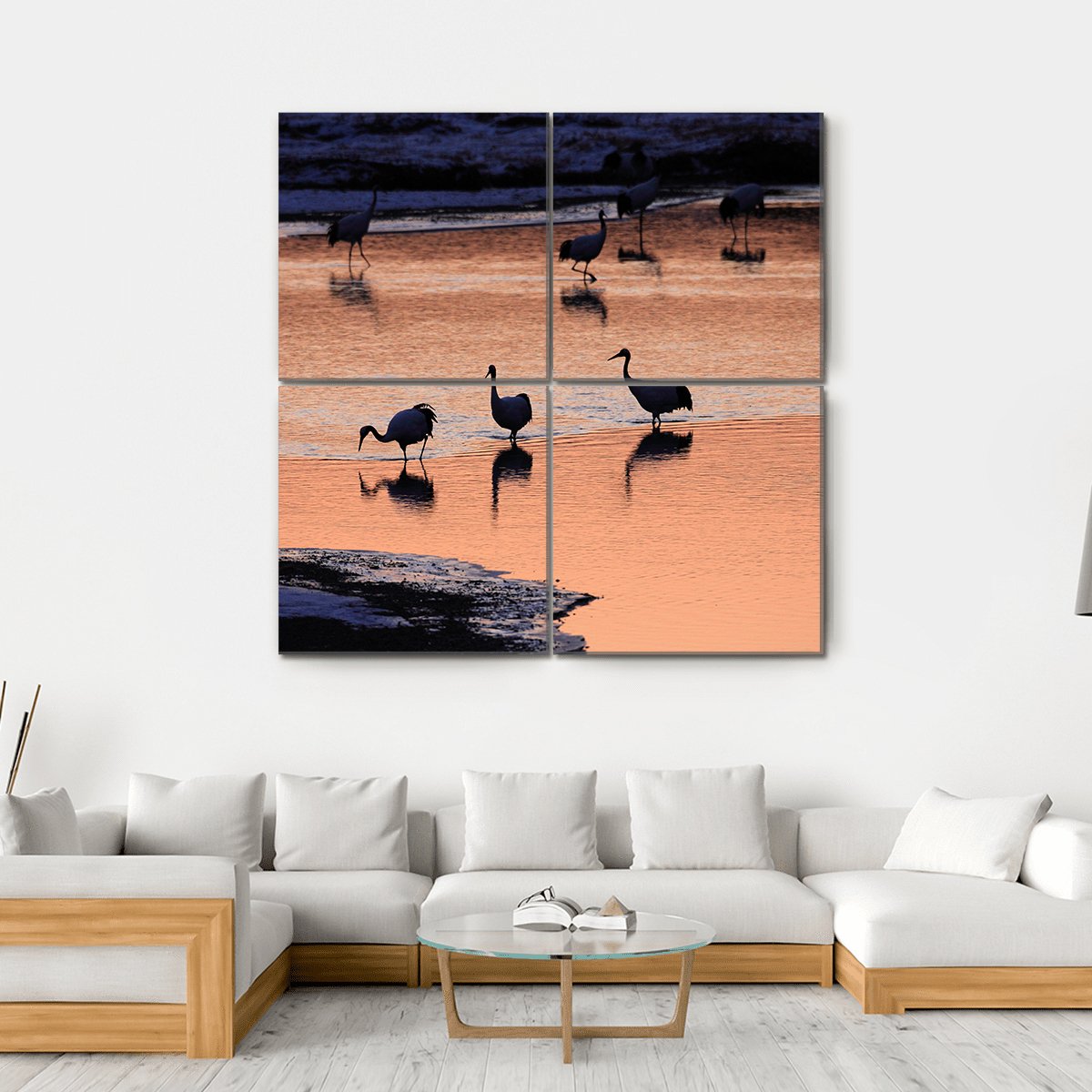 Japanese Crane Canvas Wall Art-4 Square-Gallery Wrap-17" x 17"-Tiaracle