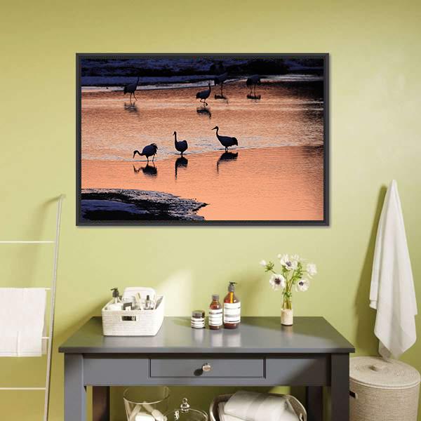 Japanese Crane Canvas Wall Art-1 Piece-Floating Frame-24" x 16"-Tiaracle