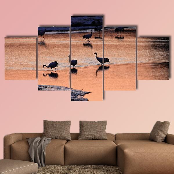 Japanese Crane Canvas Wall Art-5 Star-Gallery Wrap-62" x 32"-Tiaracle