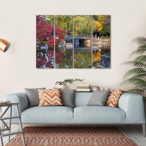 Pond &amp; Trees Japan Canvas Wall Art-4 Horizontal-Gallery Wrap-34" x 24"-Tiaracle