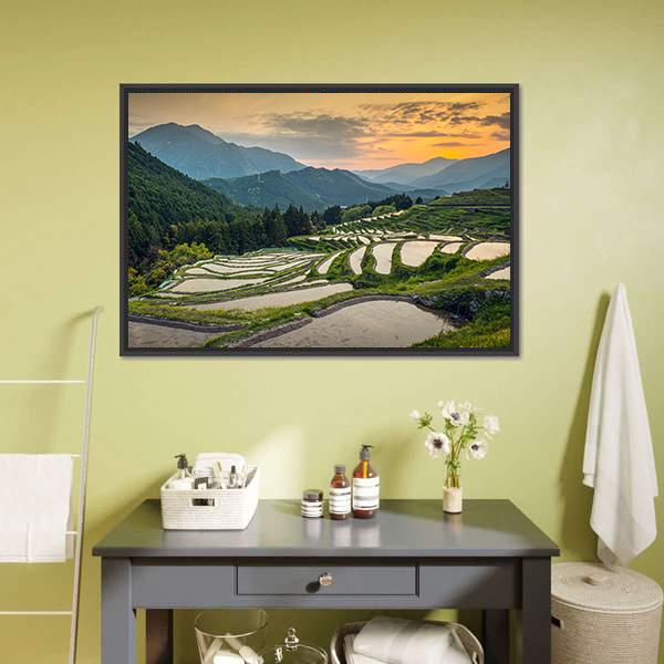 Japanese Rice Terraces Canvas Wall Art-1 Piece-Floating Frame-24" x 16"-Tiaracle