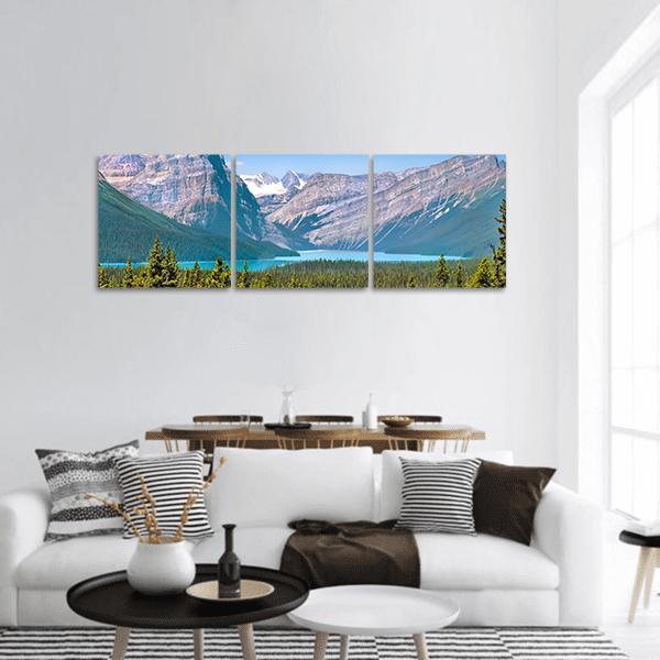 Canadian Mountains &amp; Lake Panoramic Canvas Wall Art-3 Piece-25" x 08"-Tiaracle