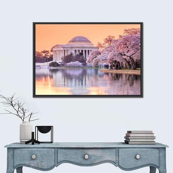 Jefferson Memorial In Spring Canvas Wall Art-3 Horizontal-Gallery Wrap-25" x 16"-Tiaracle