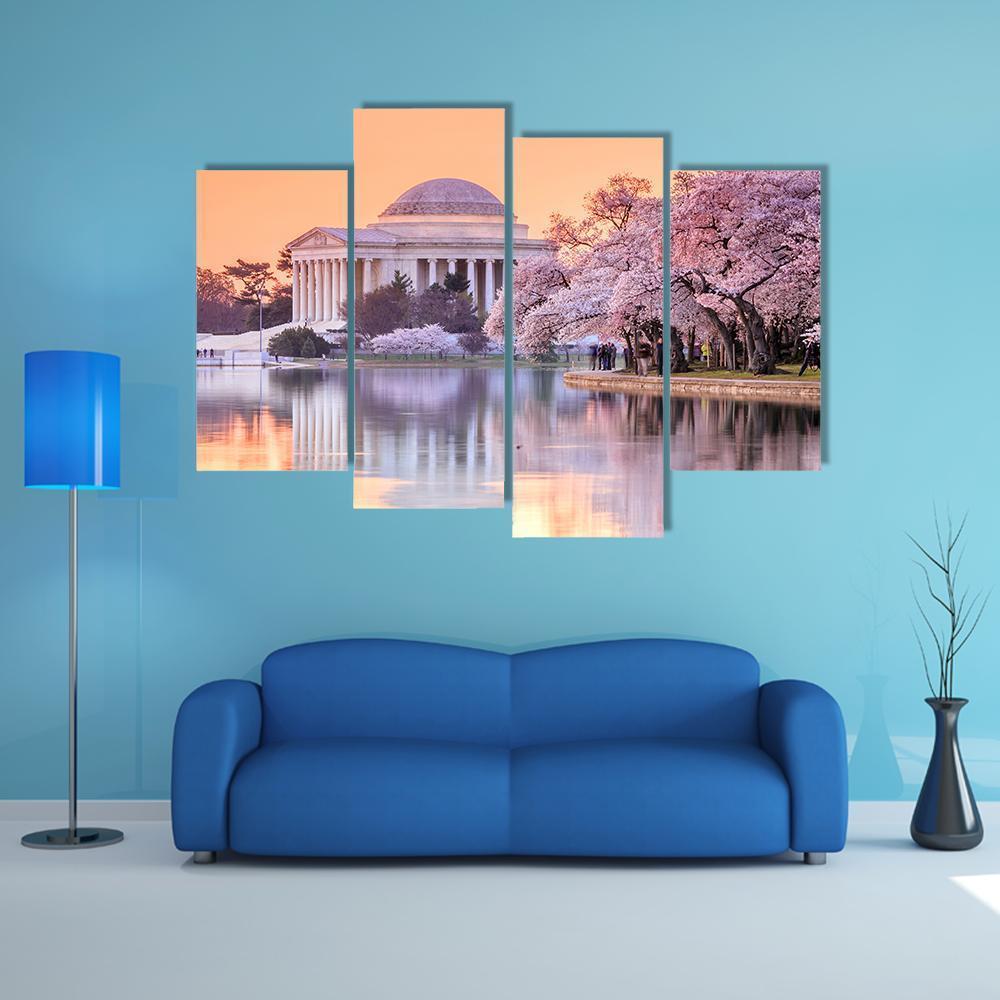 Jefferson Memorial In Spring Canvas Wall Art-4 Pop-Gallery Wrap-50" x 32"-Tiaracle