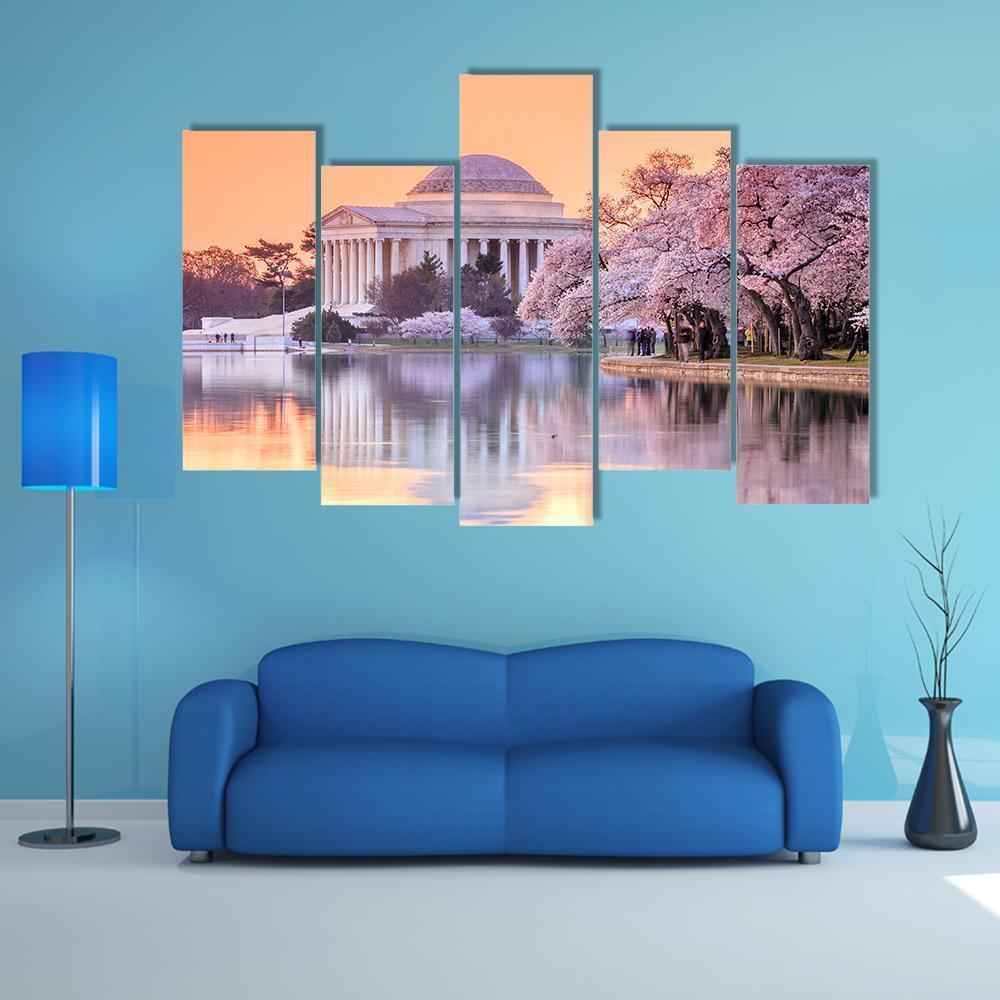 Jefferson Memorial In Spring Canvas Wall Art-5 Pop-Gallery Wrap-47" x 32"-Tiaracle