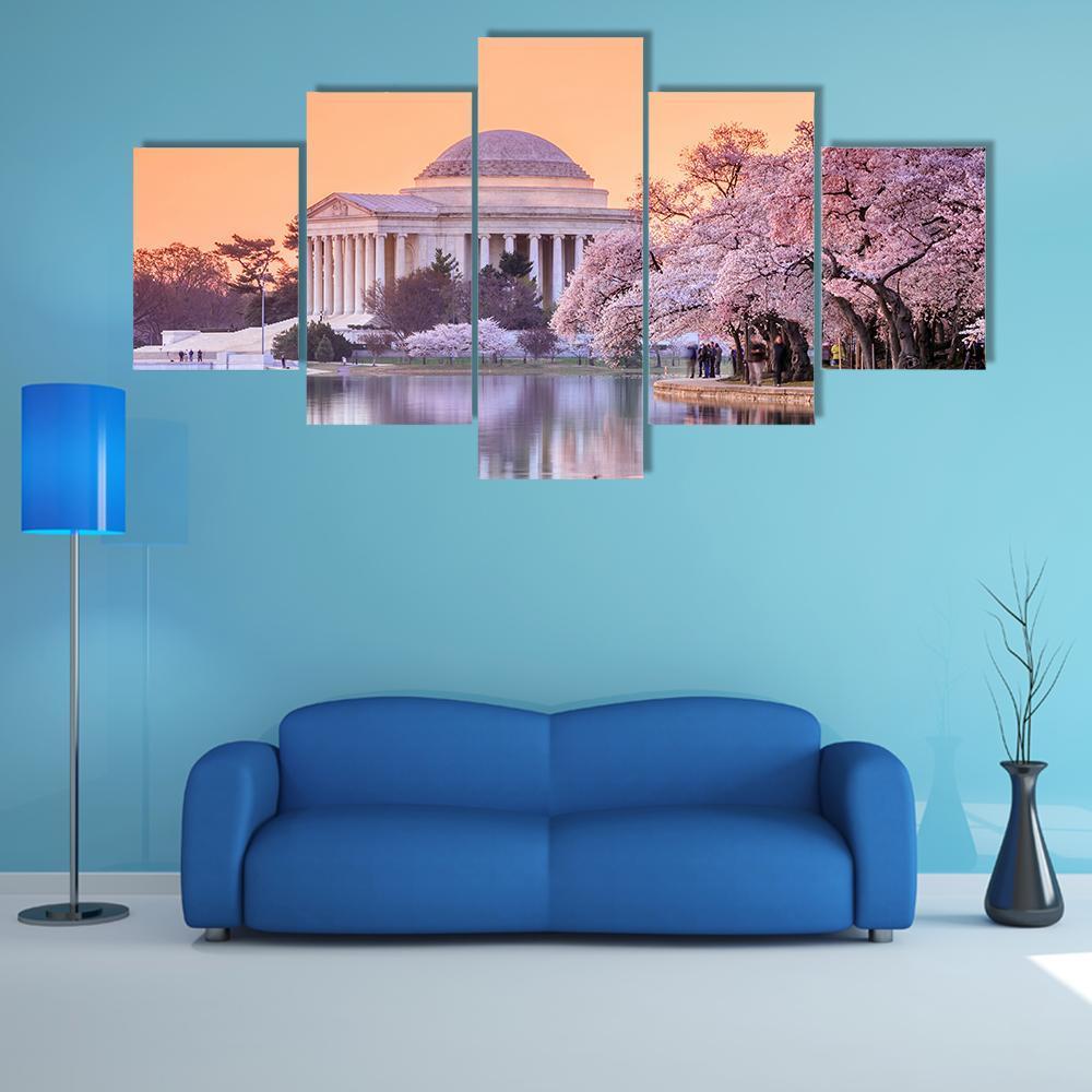Jefferson Memorial In Spring Canvas Wall Art-5 Star-Gallery Wrap-62" x 32"-Tiaracle