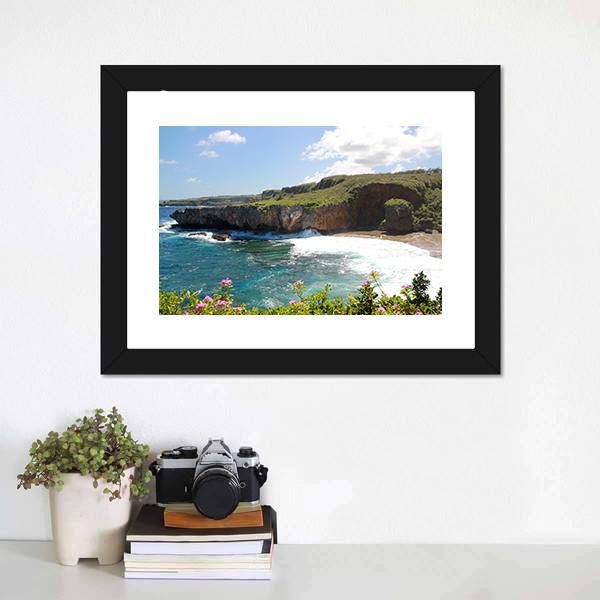 Jeffrey Beach In Saipan Canvas Wall Art-1 Piece-Framed Print-20" x 16"-Tiaracle