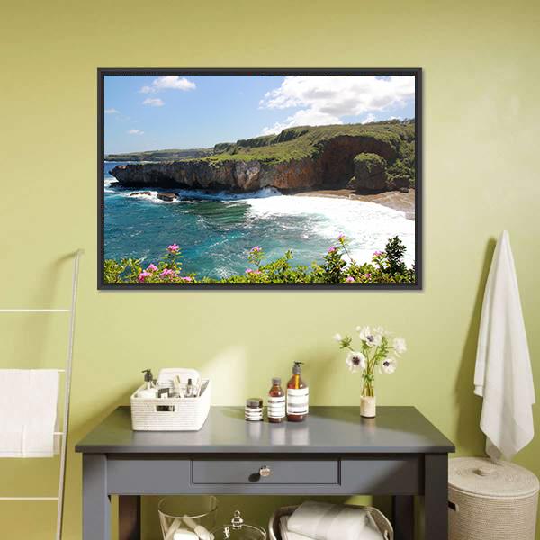 Jeffrey Beach In Saipan Canvas Wall Art-1 Piece-Floating Frame-24" x 16"-Tiaracle