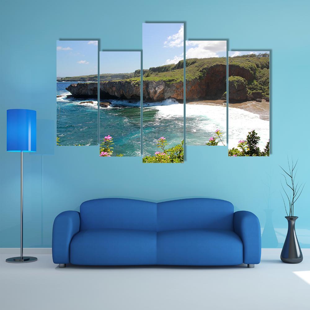 Jeffrey Beach In Saipan Canvas Wall Art-5 Pop-Gallery Wrap-47" x 32"-Tiaracle