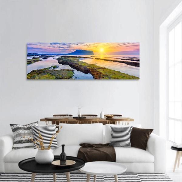 Sunrise At Seongsan Ilchulbong Panoramic Canvas Wall Art-1 Piece-36" x 12"-Tiaracle