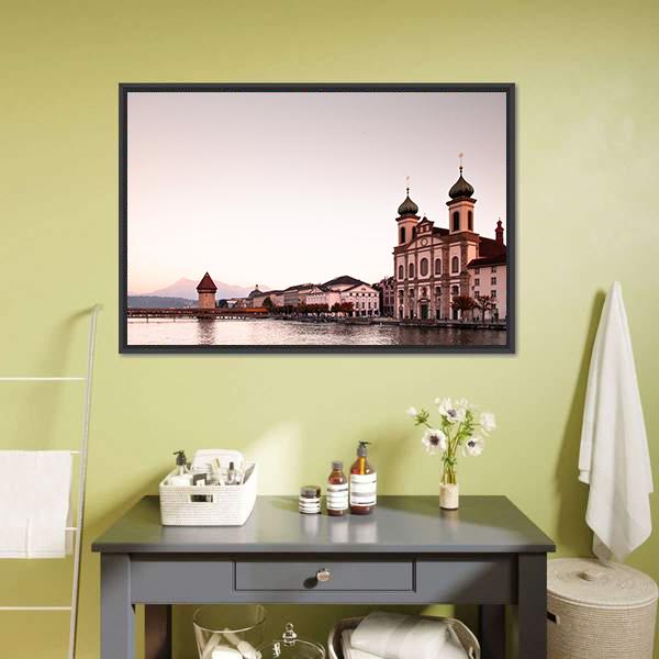 Jesuit Church Lucerne Canvas Wall Art-1 Piece-Floating Frame-24" x 16"-Tiaracle