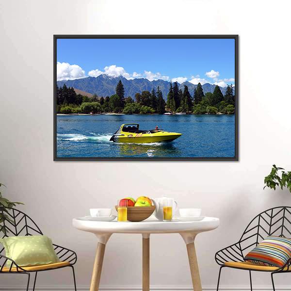 Jet Boat On Lake Wakatipu Canvas Wall Art-5 Horizontal-Gallery Wrap-22" x 12"-Tiaracle