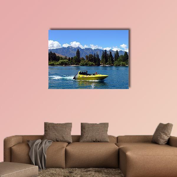 Jet Boat On Lake Wakatipu Canvas Wall Art-1 Piece-Gallery Wrap-48" x 32"-Tiaracle