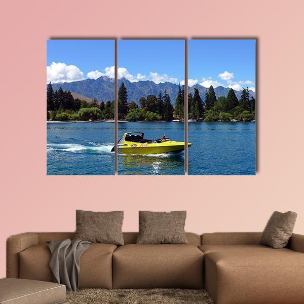 Jet Boat On Lake Wakatipu Canvas Wall Art-3 Horizontal-Gallery Wrap-37" x 24"-Tiaracle