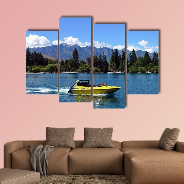 Jet Boat On Lake Wakatipu Canvas Wall Art-4 Pop-Gallery Wrap-50" x 32"-Tiaracle