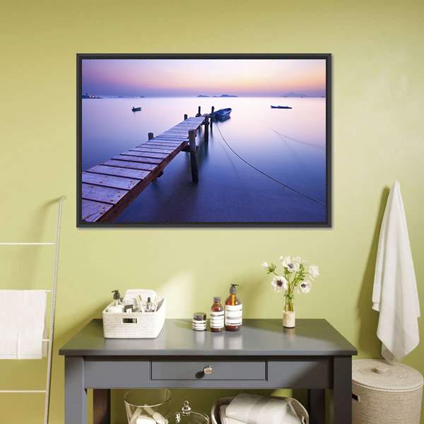Jetty Along The Coast Canvas Wall Art-1 Piece-Floating Frame-24" x 16"-Tiaracle