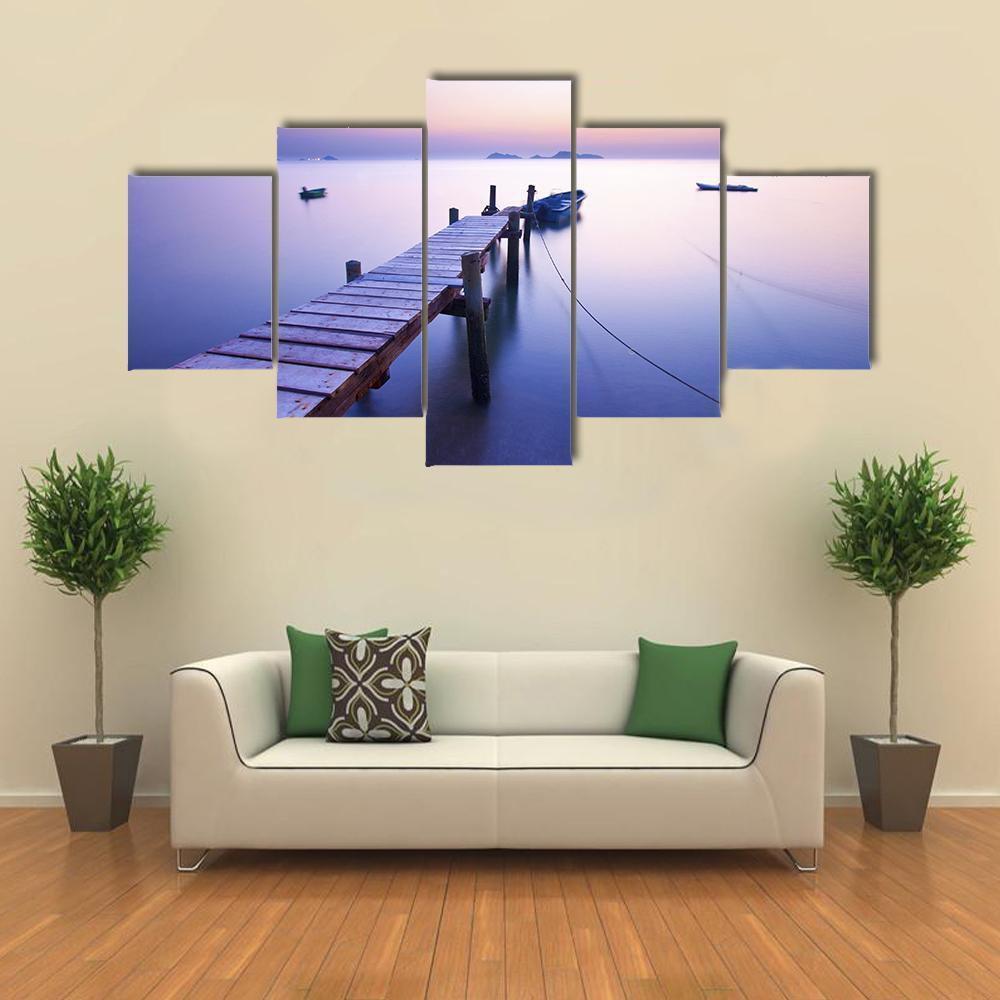 Jetty Along The Coast Canvas Wall Art-5 Star-Gallery Wrap-62" x 32"-Tiaracle