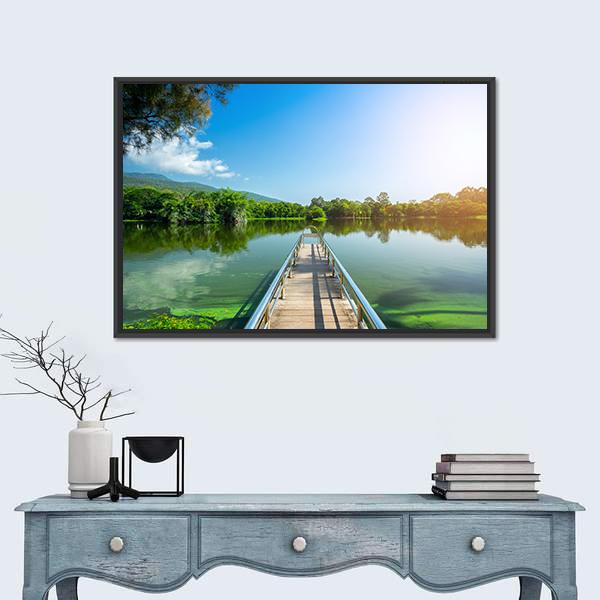 Jetty On Green Lake Canvas Wall Art-1 Piece-Floating Frame-24" x 16"-Tiaracle