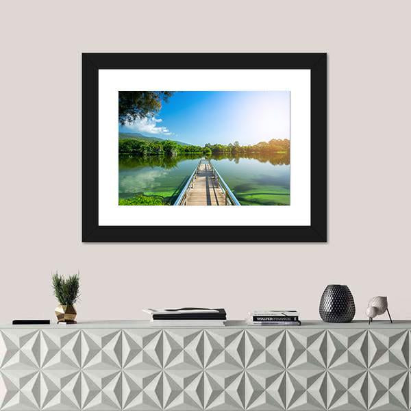 Jetty On Green Lake Canvas Wall Art-1 Piece-Framed Print-20" x 16"-Tiaracle