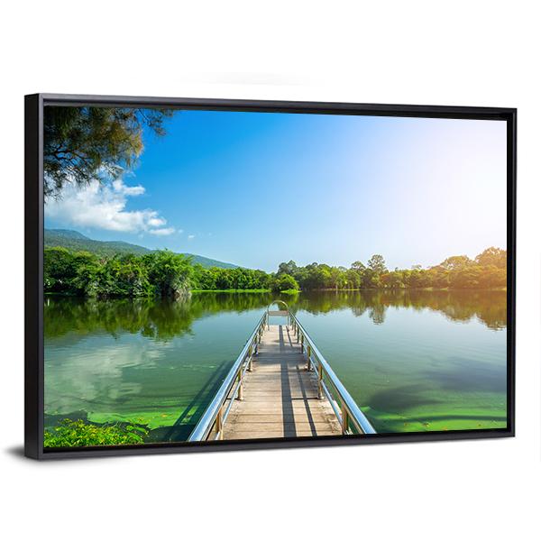 Jetty On Green Lake Canvas Wall Art-3 Horizontal-Gallery Wrap-25" x 16"-Tiaracle