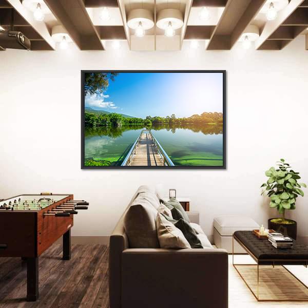 Jetty On Green Lake Canvas Wall Art-3 Horizontal-Gallery Wrap-25" x 16"-Tiaracle