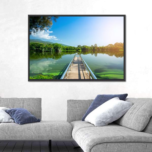 Jetty On Green Lake Canvas Wall Art-3 Horizontal-Gallery Wrap-25" x 16"-Tiaracle
