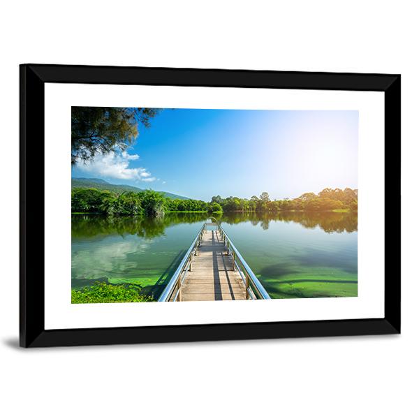 Jetty On Green Lake Canvas Wall Art-3 Horizontal-Gallery Wrap-25" x 16"-Tiaracle