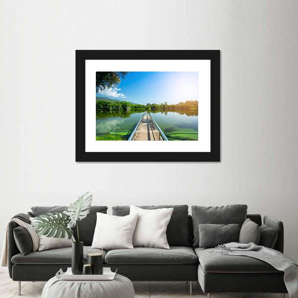 Jetty On Green Lake Canvas Wall Art-3 Horizontal-Gallery Wrap-25" x 16"-Tiaracle