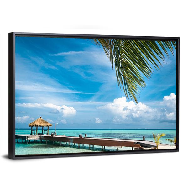 Jetty On Maldives Island Canvas Wall Art-3 Horizontal-Gallery Wrap-25" x 16"-Tiaracle