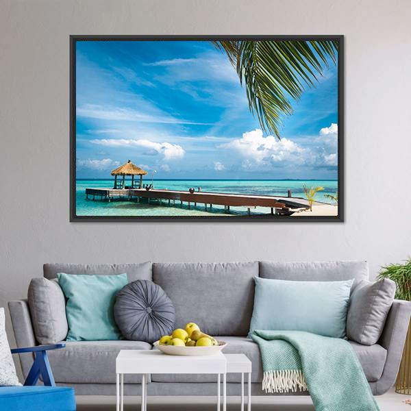 Jetty On Maldives Island Canvas Wall Art-3 Horizontal-Gallery Wrap-25&quot; x 16&quot;-Tiaracle