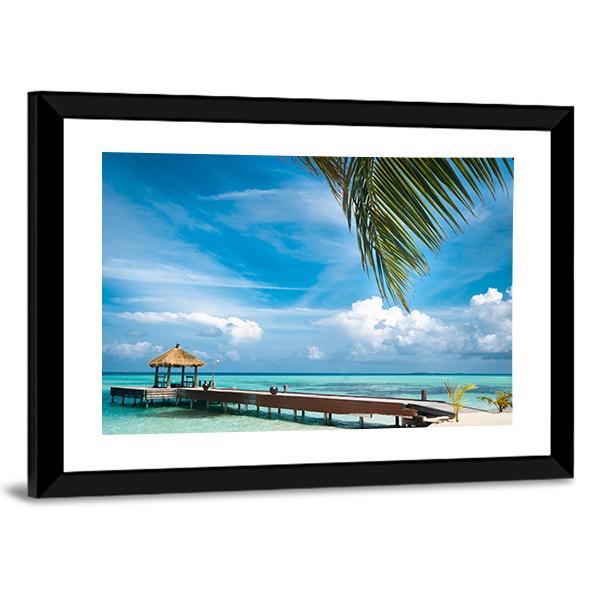 Jetty On Maldives Island Canvas Wall Art-3 Horizontal-Gallery Wrap-25" x 16"-Tiaracle